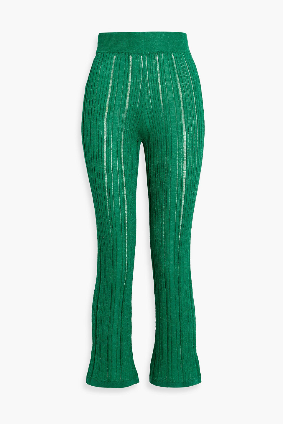 Cult Gaia Savannah Metallic Ribbed-knit Slim-leg Pants In Green