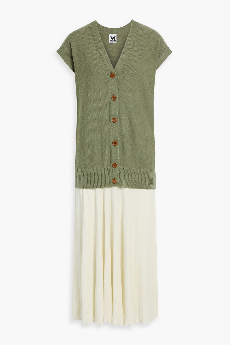 Missoni Layered Wool And Pleated Velvet Midi Dress In Green