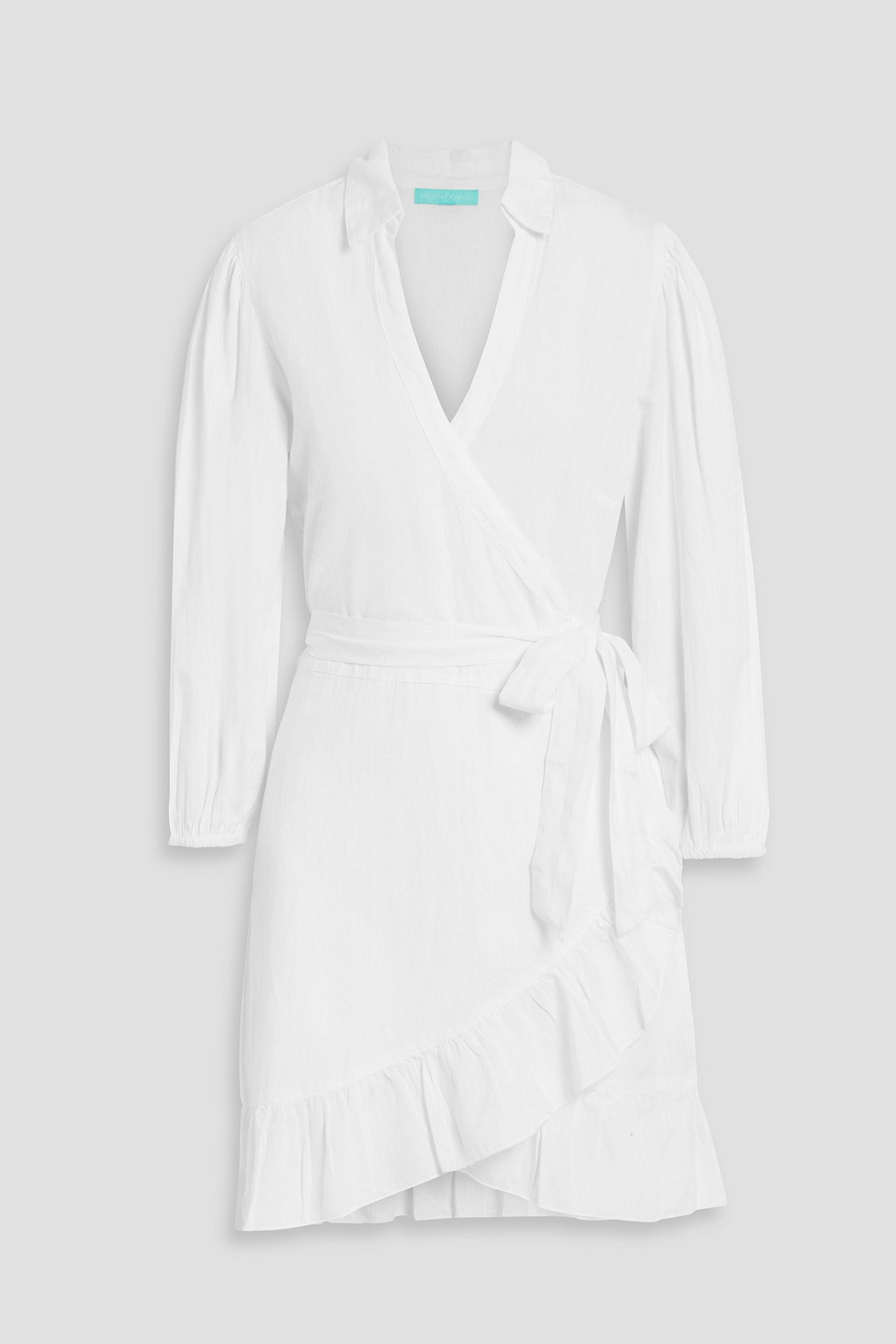 Melissa Odabash Paige Ruffled Cotton And Linen-blend Gauze Mini Wrap Dress In White