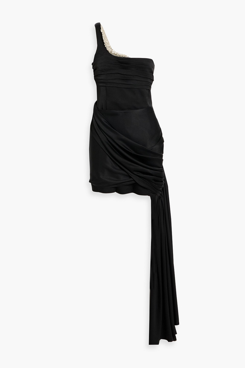 Rachel Gilbert Lorna One-shoulder Crystal-embellished Crepe Mini Dress In Black