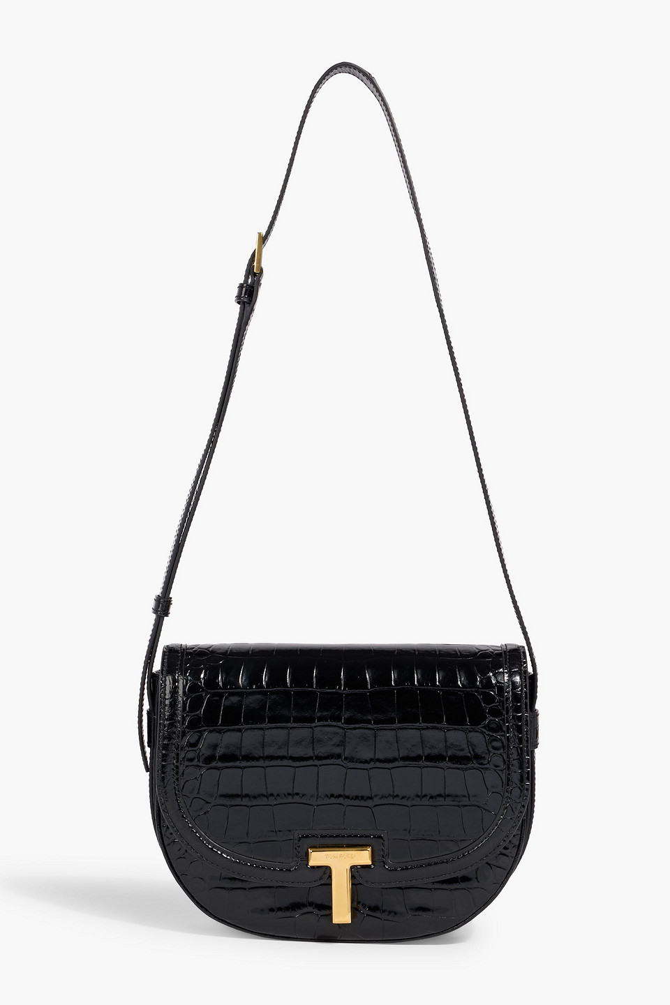 tom ford - wallis croc-effect patent-leather shoulder bag - black - onesize