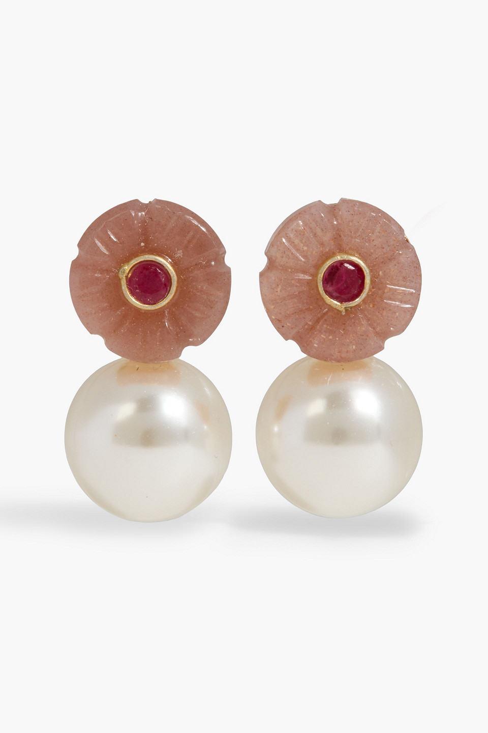 Jennifer Behr Libby Gold-tone, Peach Moonstone And Faux Pearl Earrings In Orange