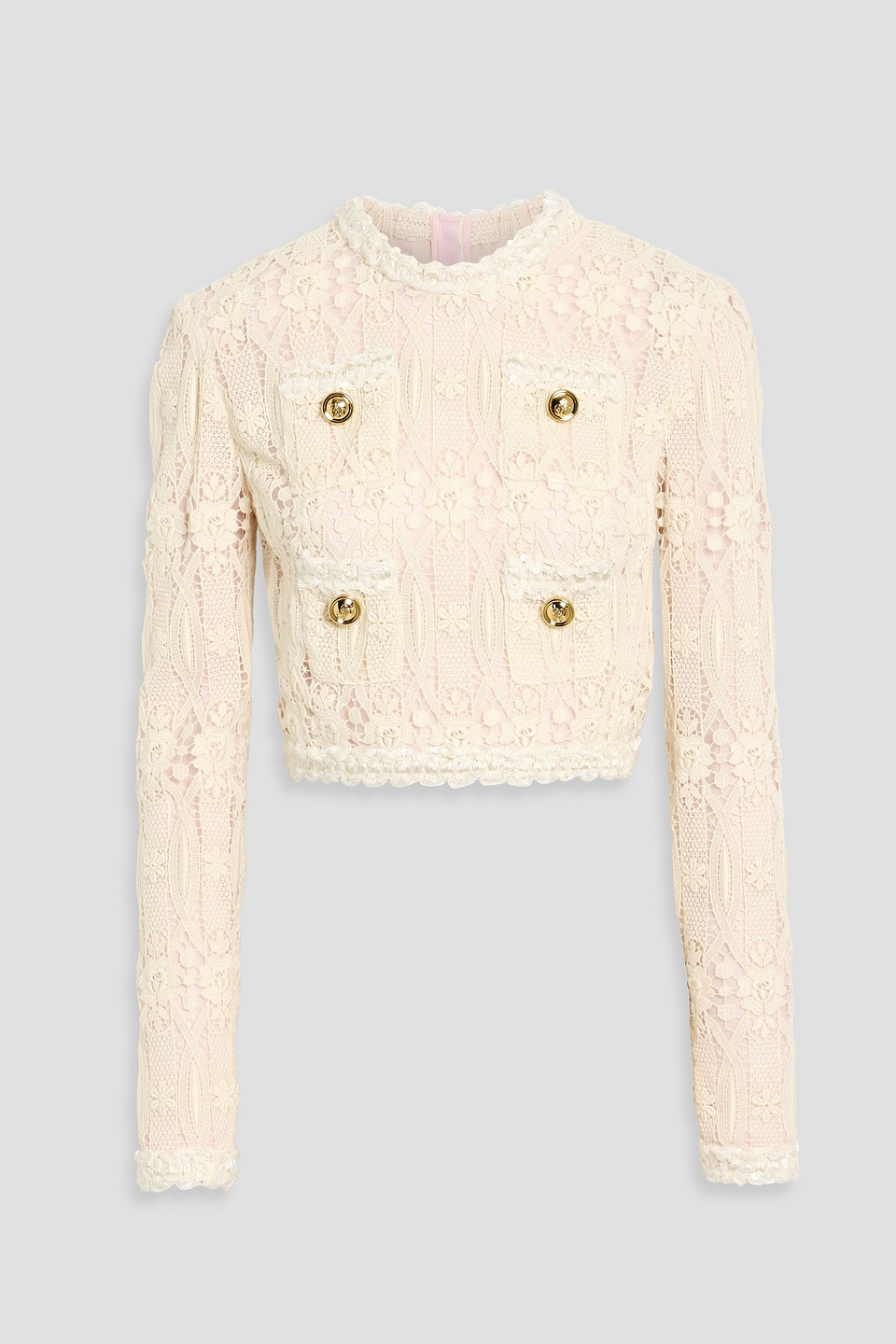 giambattista valli - cropped embroidered cotton-blend macramé top - white - it 38