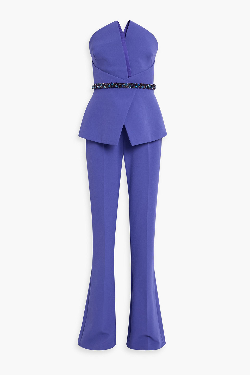 Safiyaa Capucine Strapless Embellished Crepe Jumpsuit In Blue
