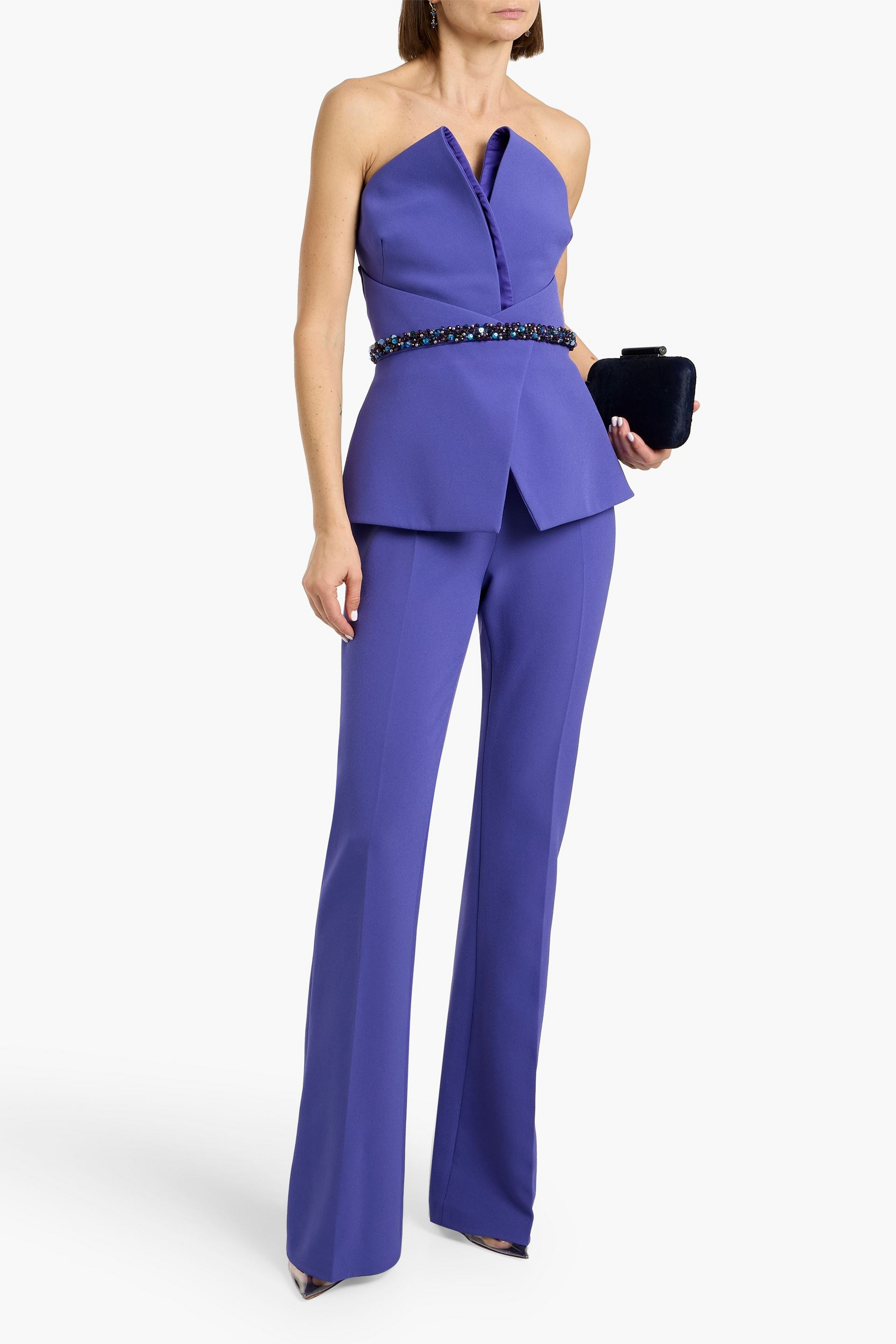 Safiyaa Capucine strapless embellished crepe jumpsuit