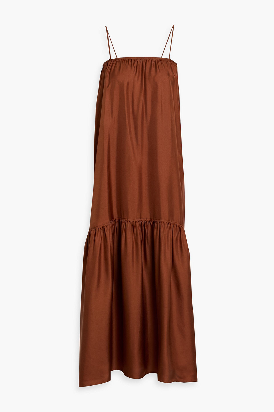 Bite Studios Giardino Silk-twill Maxi Dress In Brown