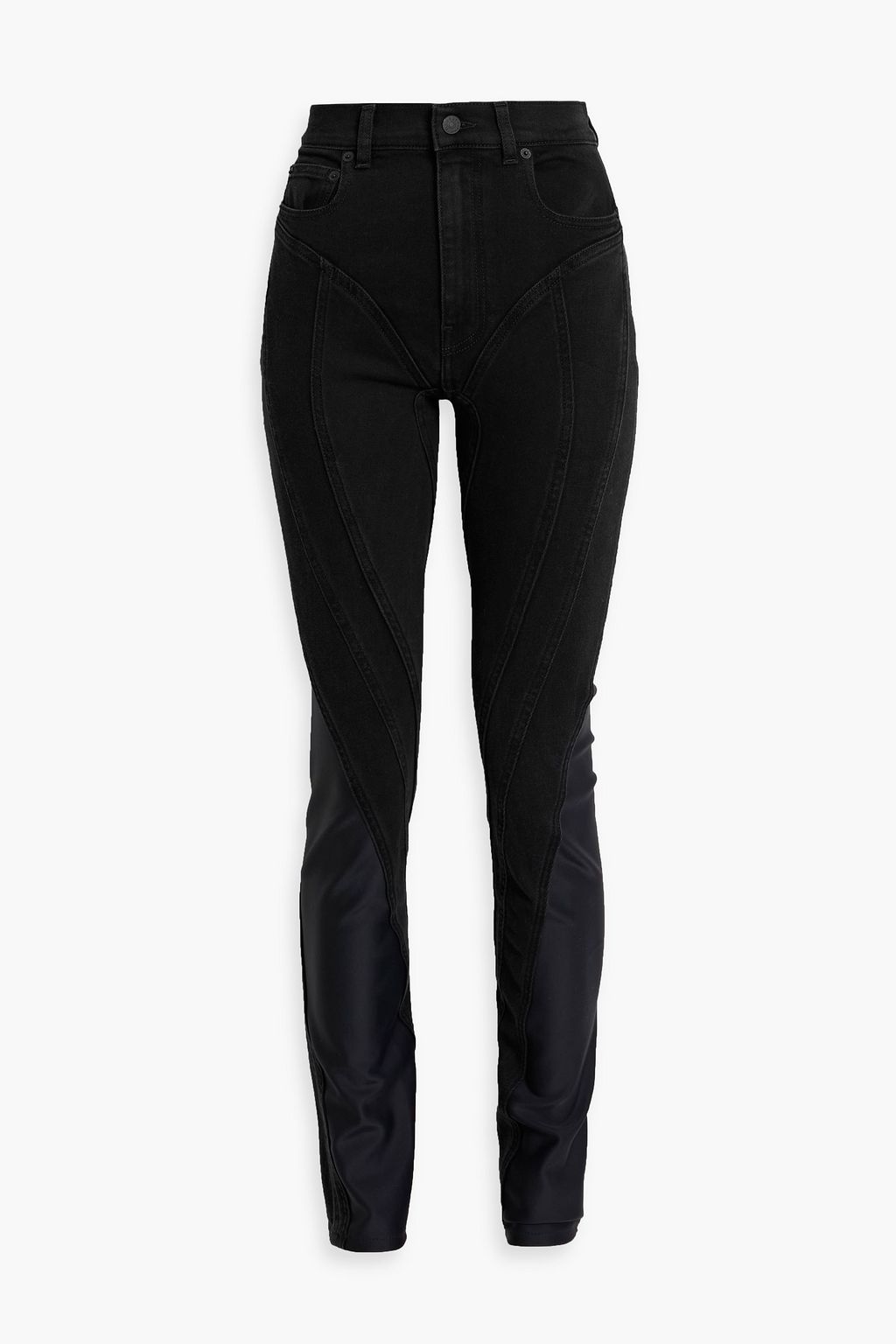  MUGLER スキニーデニム 34 MUGLER Scuba-paneled high-rise skinny jeans | THE OUTNET