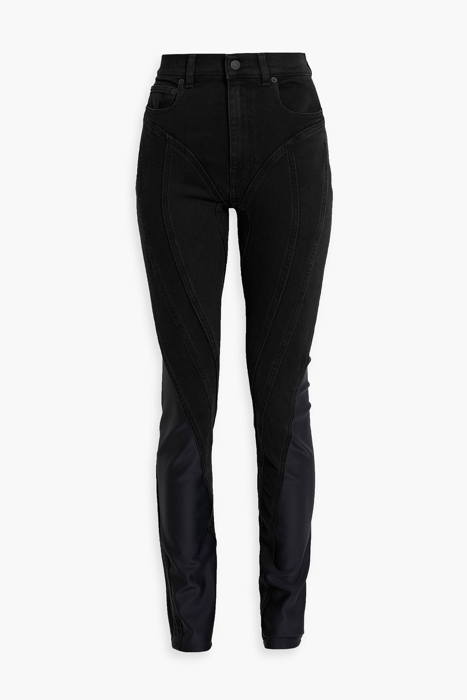 mugler - scuba-paneled high-rise skinny jeans - black - fr 34