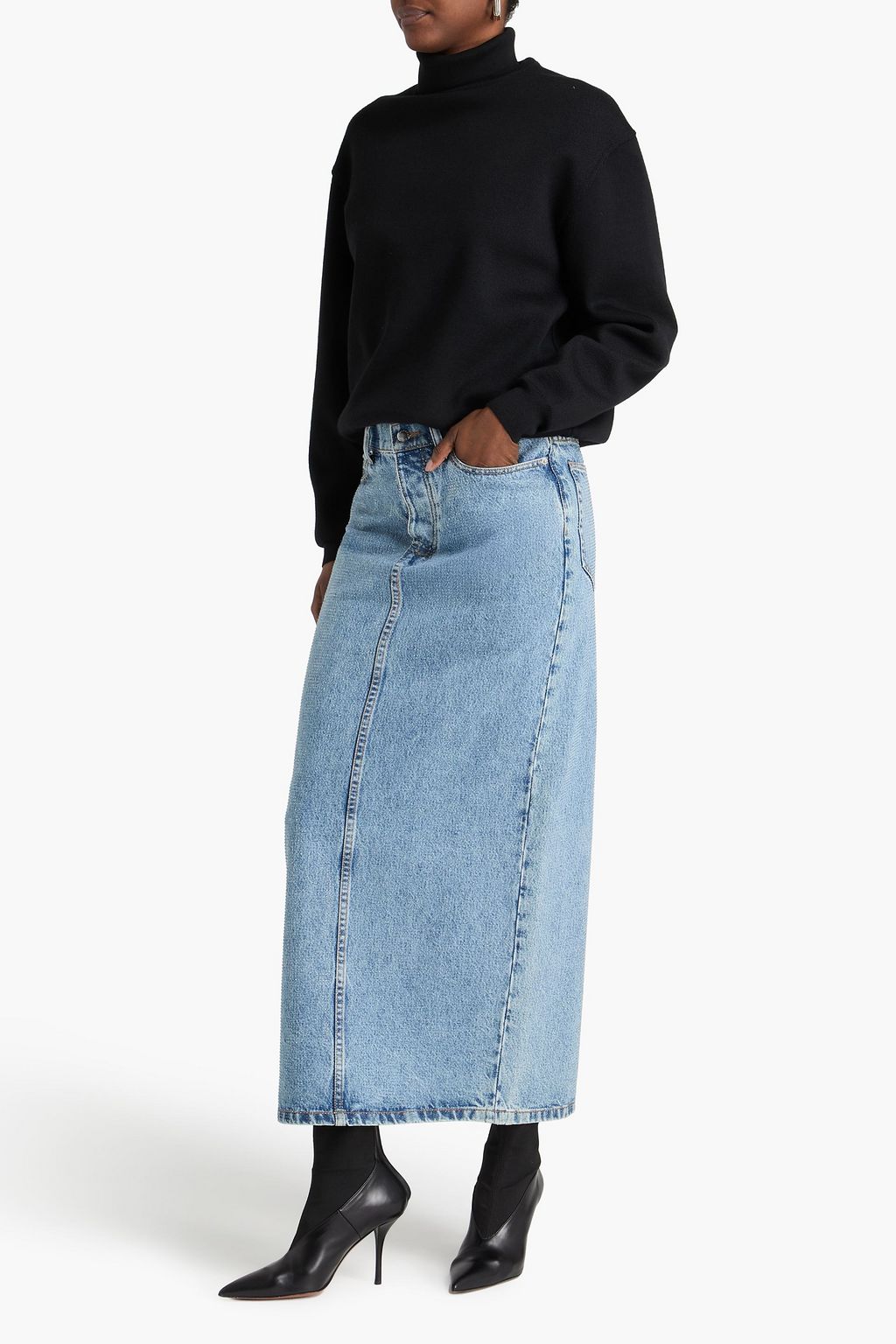 ALEXANDER WANG Crystal-embellished denim maxi skirt | THE OUTNET ALEXANDER WANG Crystal-embellished denim maxi skirt | THE OUTNET