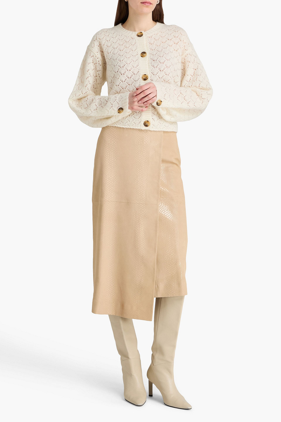  By Malene Birger - Cardigan „cierrou“ Aus Gebürstetem Pointelle-strick - Weiß - M 