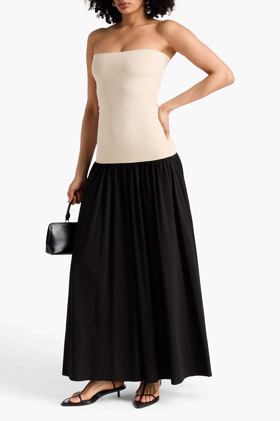  By Malene Birger - Trägerloses, Zweifarbiges Maxikleid „marciella“ Aus Jersey Aus Einer Baumwollmischung - Schwarz - L 