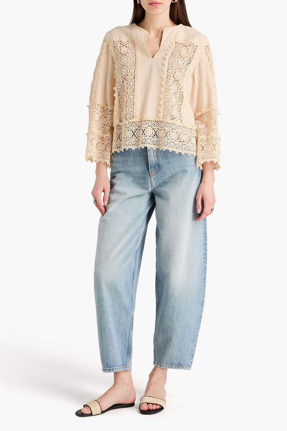  By Malene Birger - Bluse „donna“ Aus Einer Leinen-baumwollmischung Mit Einsätzen Aus Makramee-spitze - Weiß - De 32 