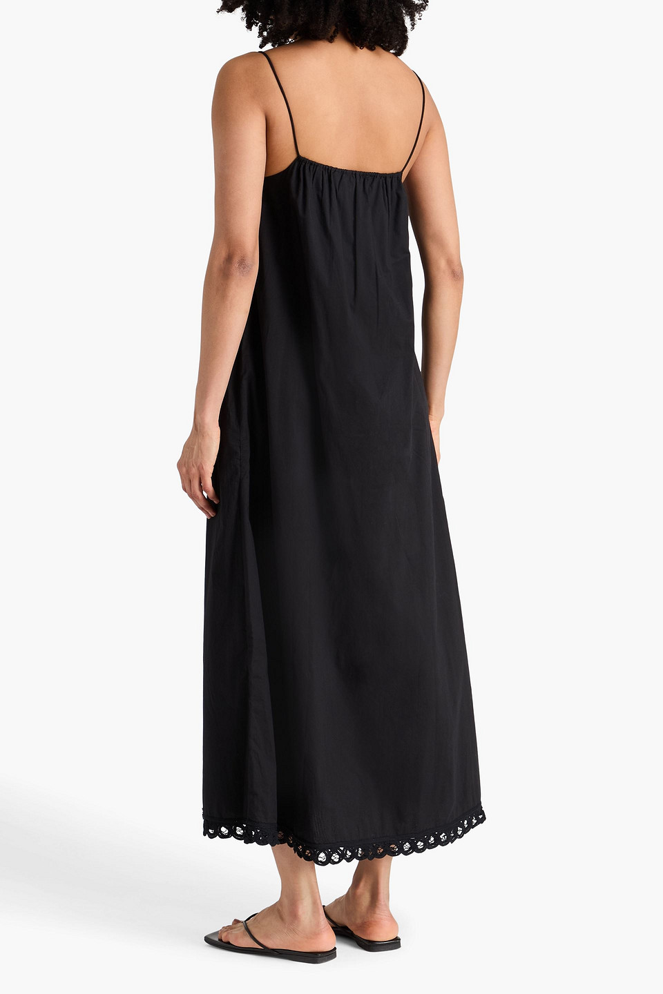  By Malene Birger - Slip Dress „elizabeth“ Aus Baumwollpopeline Mit Spitzenbesatz In Maxilänge - Schwarz - De 36 