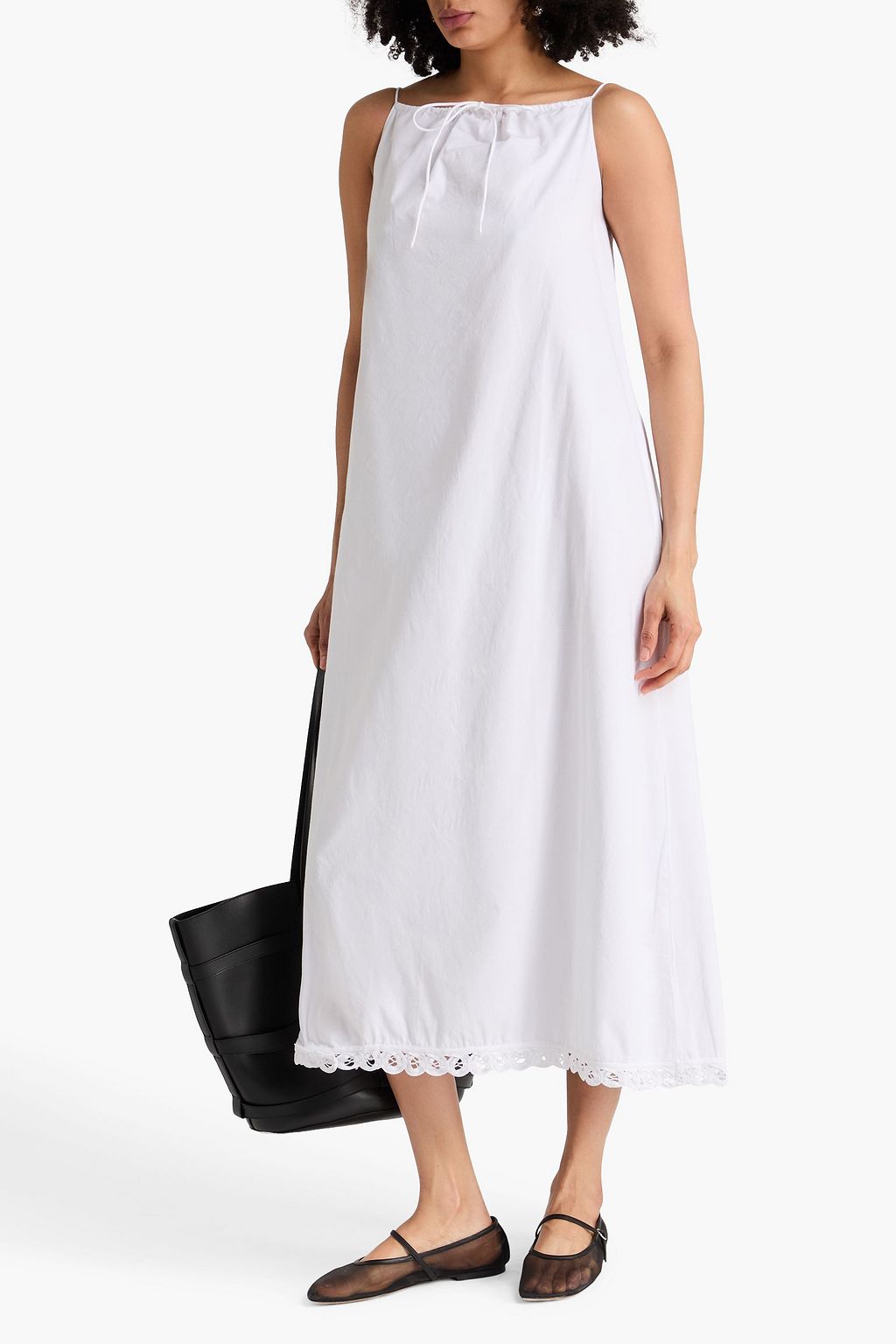 Elizabeth lace-trimmed cotton-poplin maxi slip dress - white - DE 34