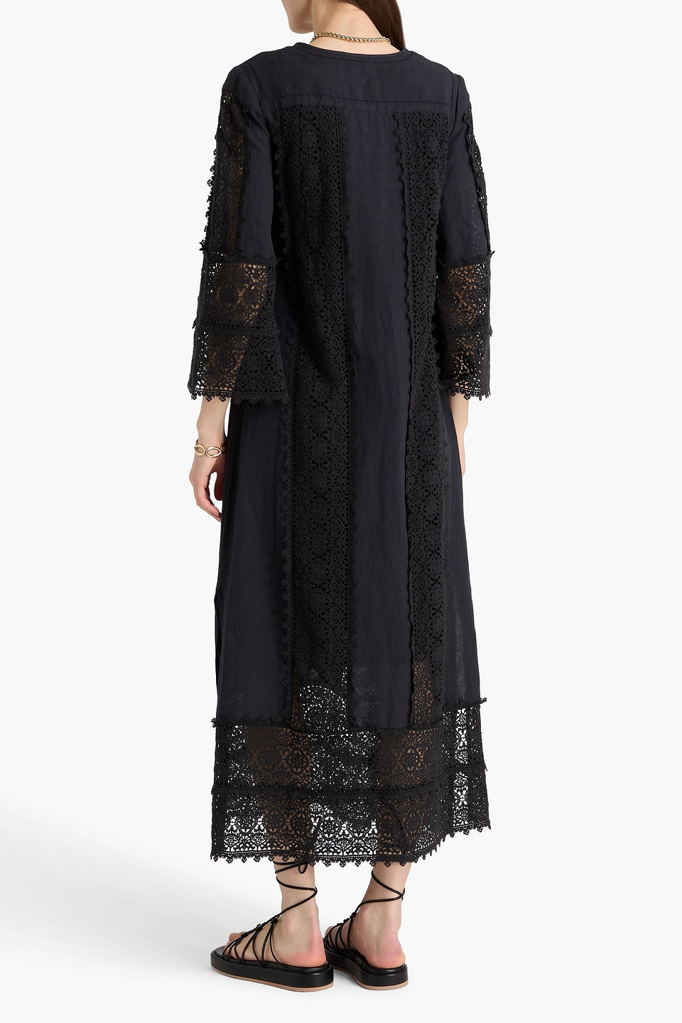  By Malene Birger - Kaftan „delane“ Aus Einer Leinen-baumwollmischung Mit Häkelbesatz - Schwarz - De 34 