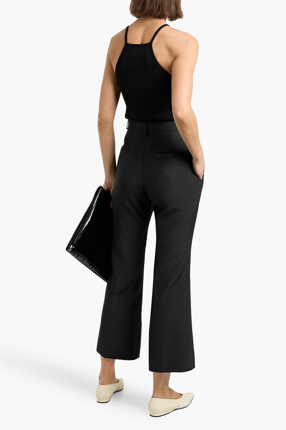 Bite Studios Credo Wool And Silk-blend Crepe Bootcut Pants In Black