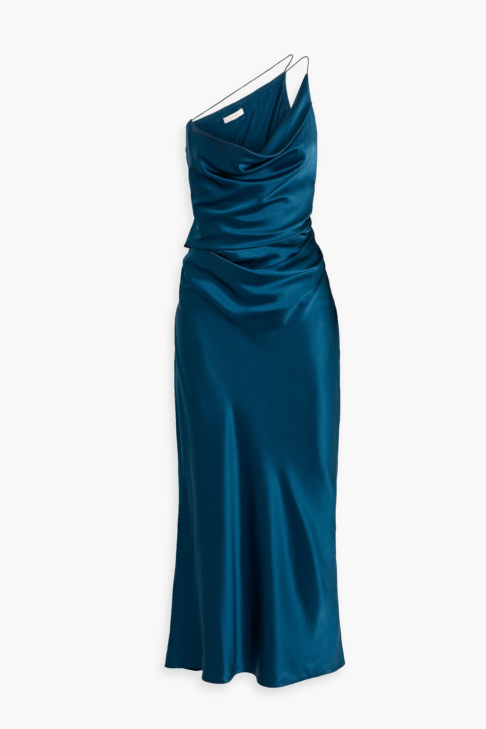 The Sei One-shoulder Draped Silk-satin Maxi Dress In Blue