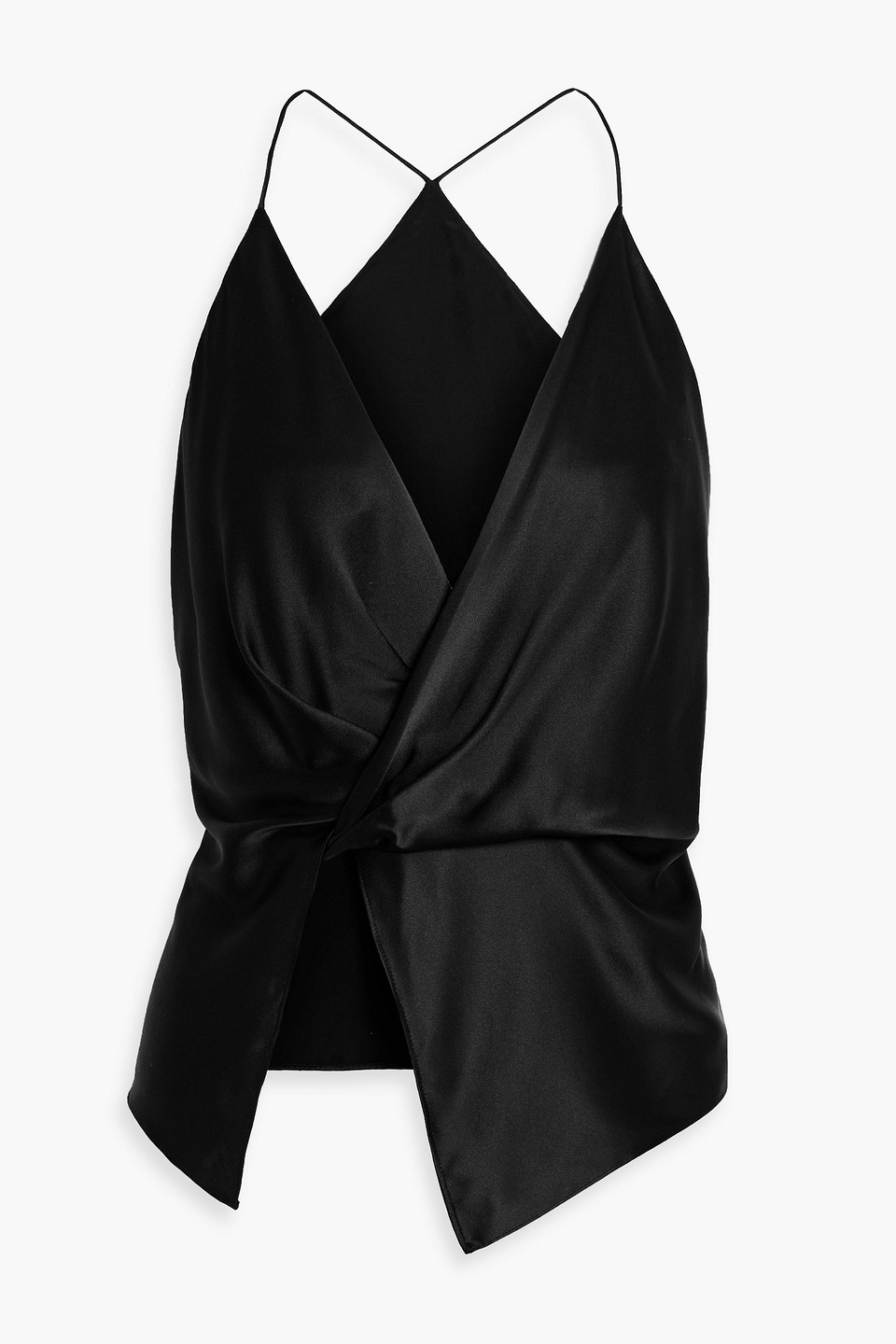 The Sei Twisted Silk-satin Top In Black