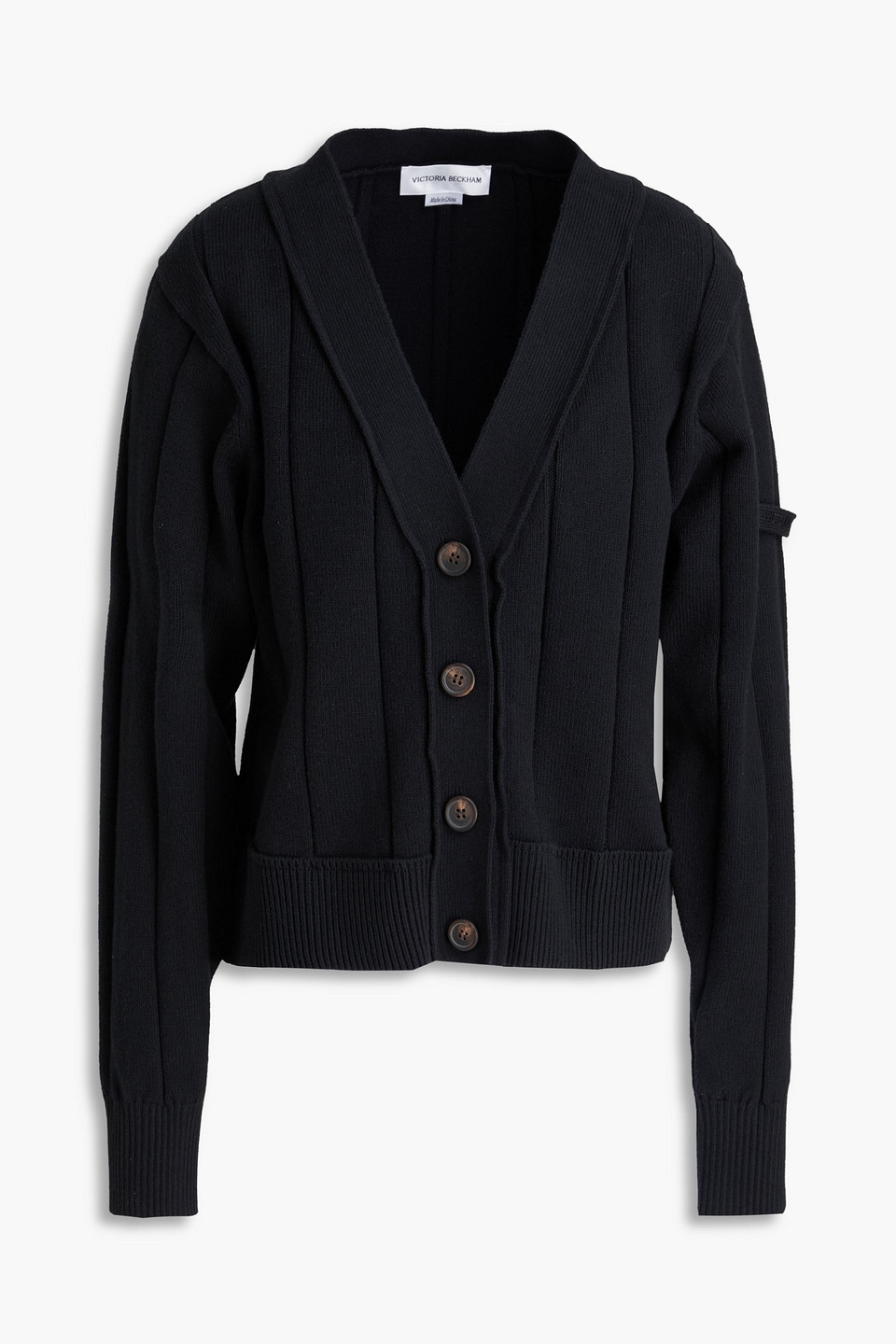 Victoria Beckham Ribbed Cotton-blend Cardigan In Black
