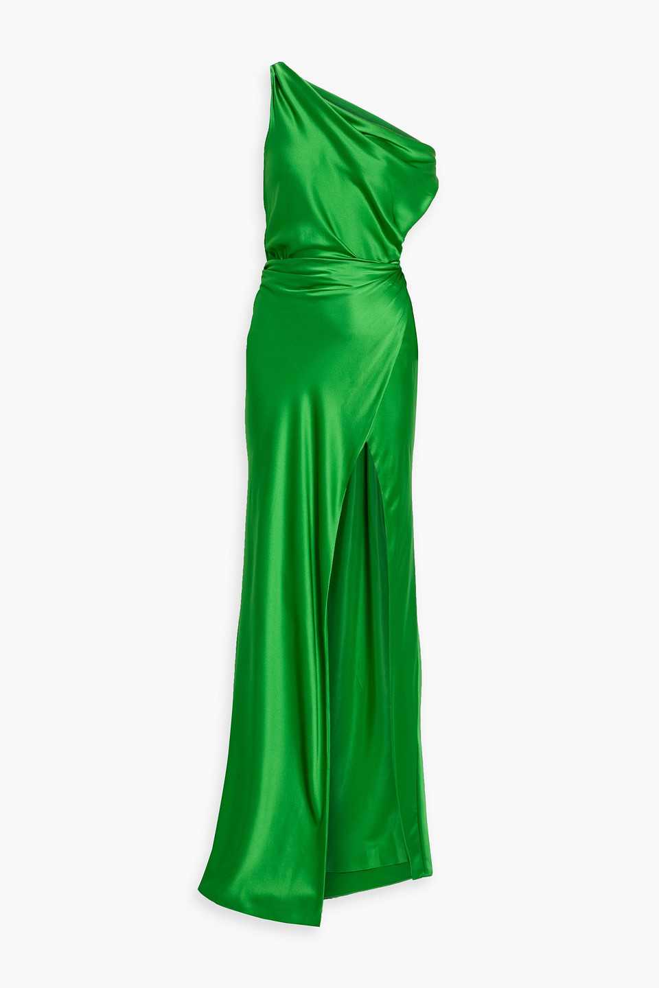 The Sei One-shoulder Draped Silk-satin Gown In Green