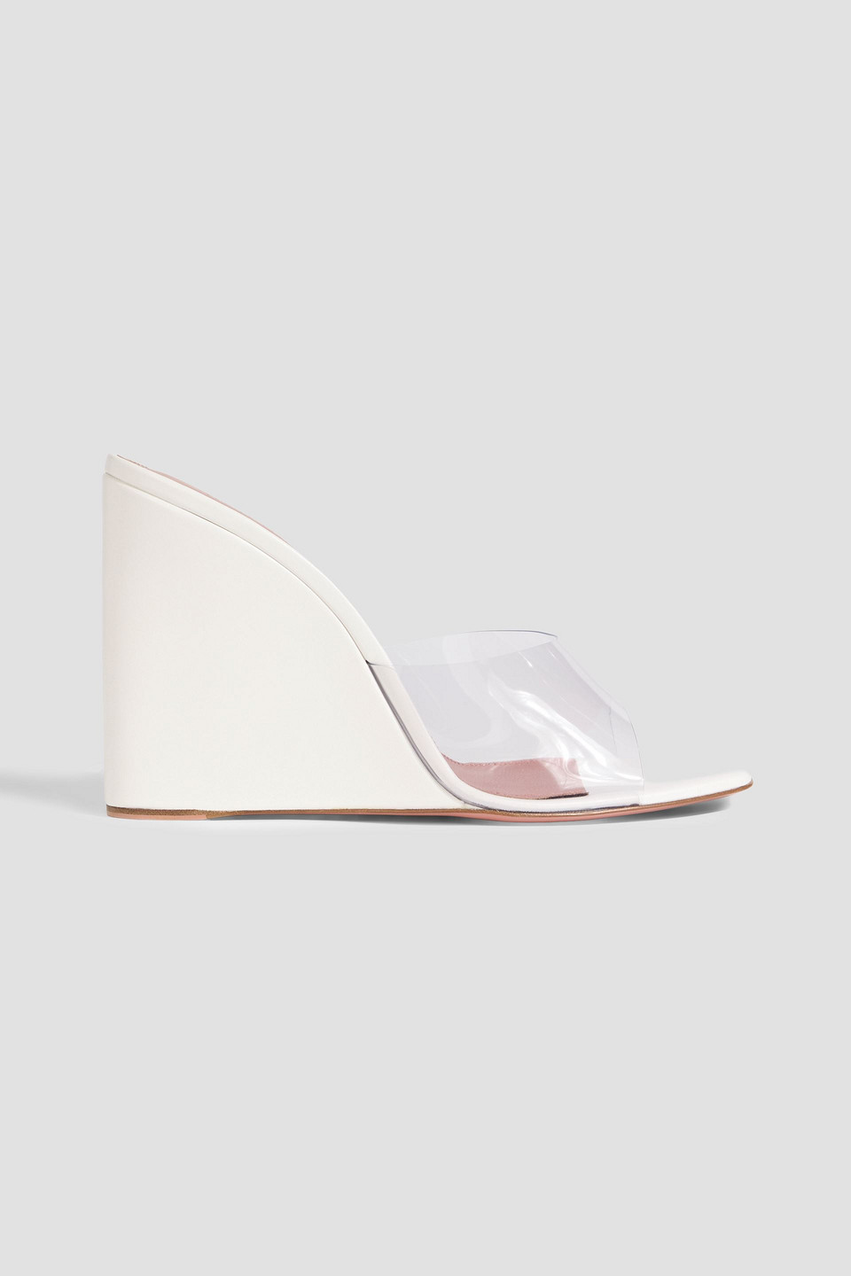 Amina Muaddi Lupita Leather And Pvc Wedge Mules In White