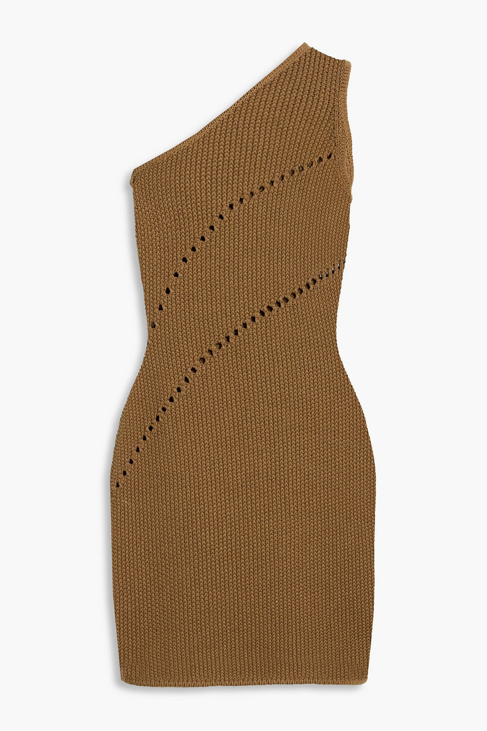 The Sei One-shoulder Pointelle-knit Cotton-blend Mini Dress In Gray