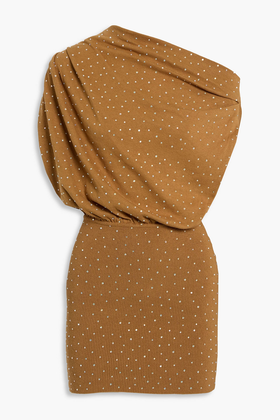 The Sei One-shoulder Crystal-embellished Draped Cotton Mini Dress In Nude