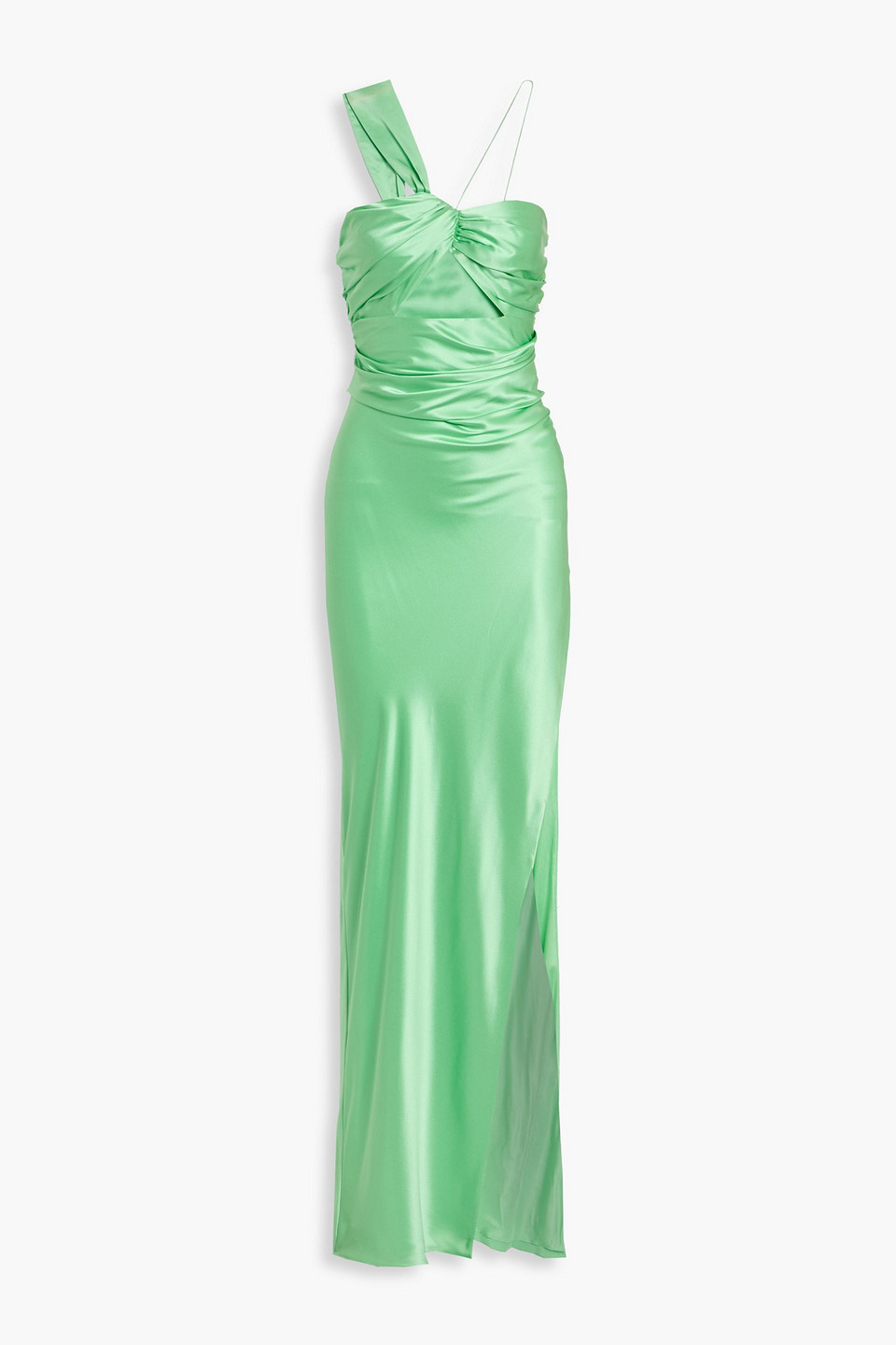 The Sei One-shoulder Cutout Silk-satin Gown In Green
