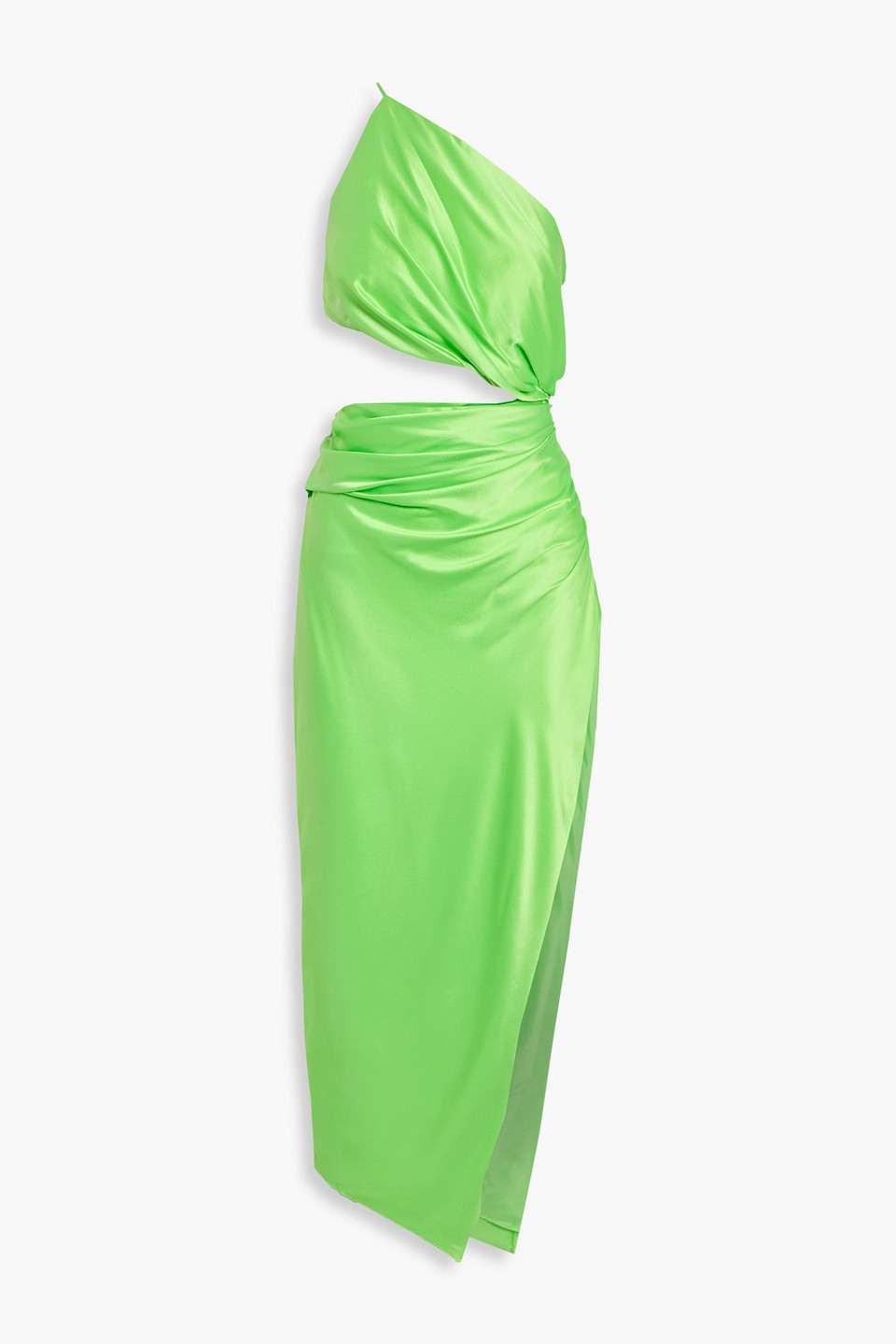 The Sei One-shoulder Draped Cutout Silk-satin Midi Dress In Green