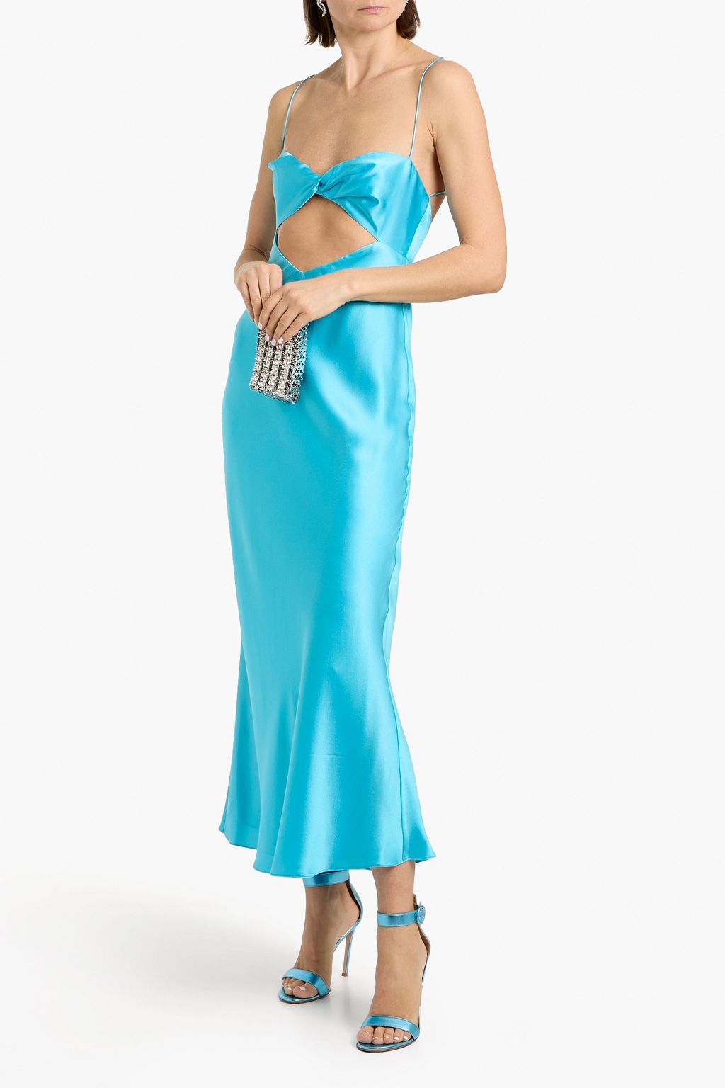 got me twisted satin dress Twist-Front Long Prom Dress with Sheer Waist PromGirl