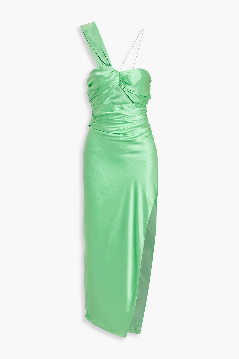 The Sei One-shoulder Cutout Silk-satin Midi Dress In Green