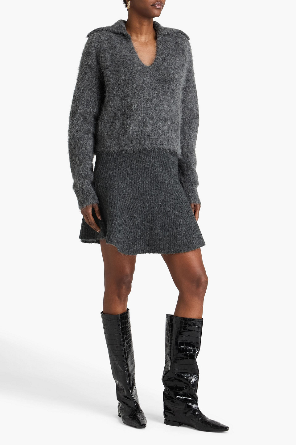  By Malene Birger - Ausgestellter Minirock Aus Rippstrick - Grau - L 