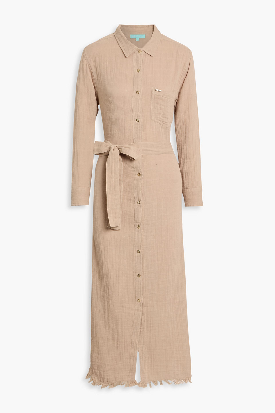 Melissa Odabash Margot Frayed Cotton-gauze Maxi Dress In Brown