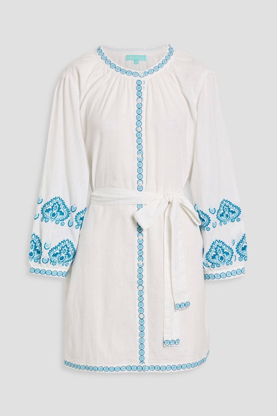 Melissa Odabash Tania Embroidered Cotton And Linen-blend Mini Dress In White