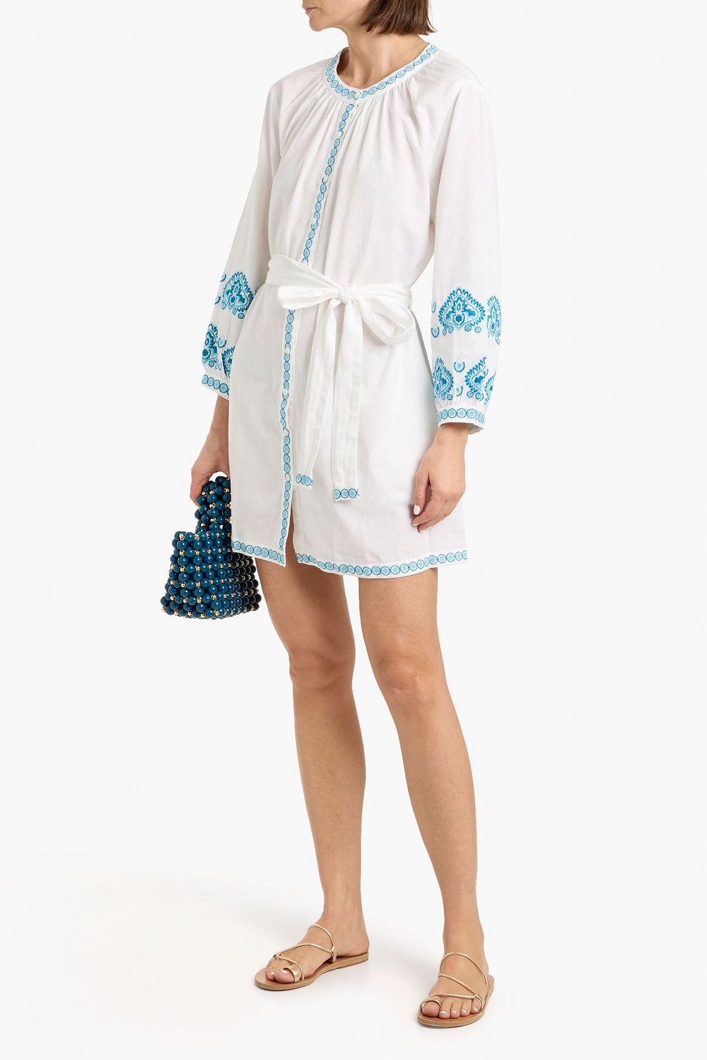 melissa odabash pearl crochet trimmed embroidered cotton voile mini dress MELISSA ODABASH Rosie Cotton Crochet Minidress