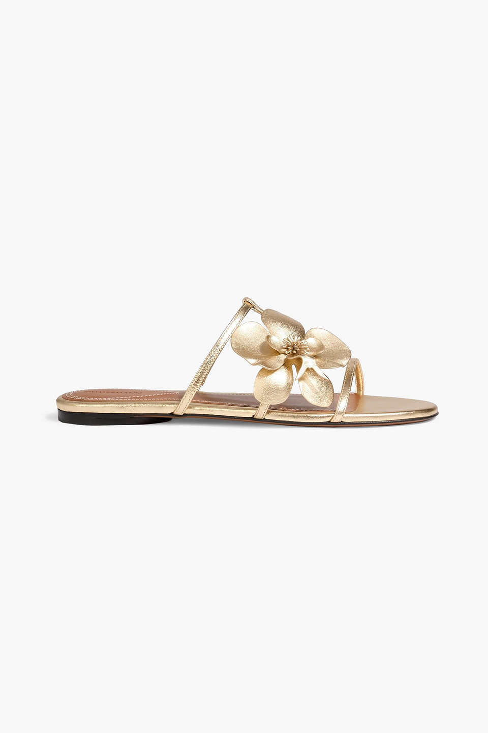 Zimmermann Orchid Flat Sandal Metallic Straps Floral In Gold