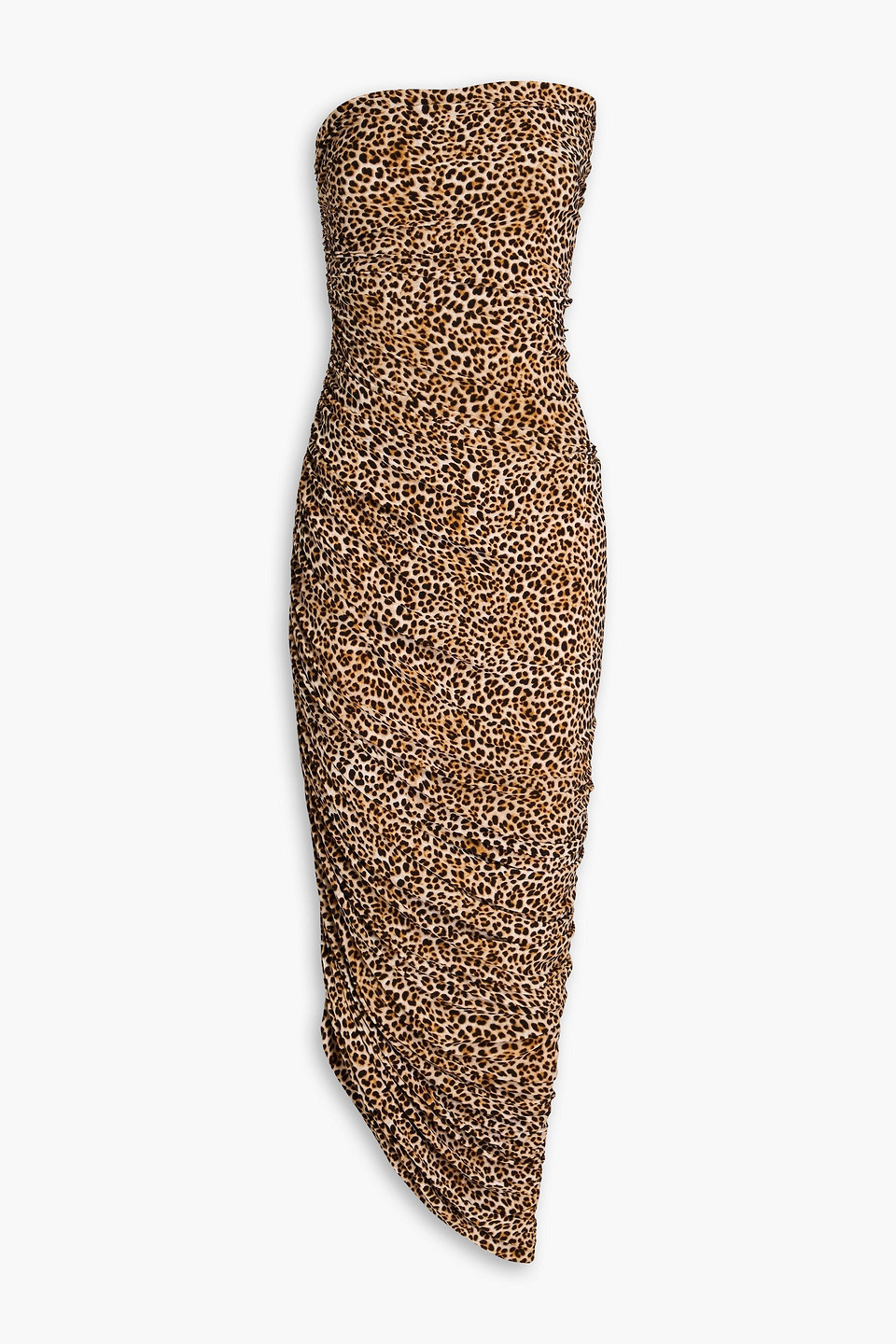 Norma Kamali Diana Strapless Ruched Leopard-print Stretch-jersey Maxi Dress In Animal Print
