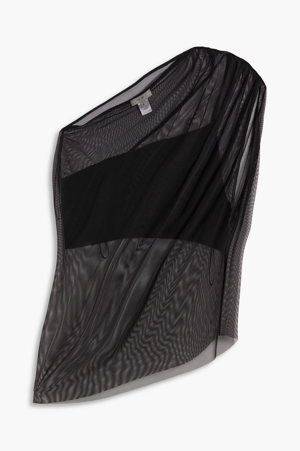 The Sei One-shoulder Stretch-mesh Top In Black