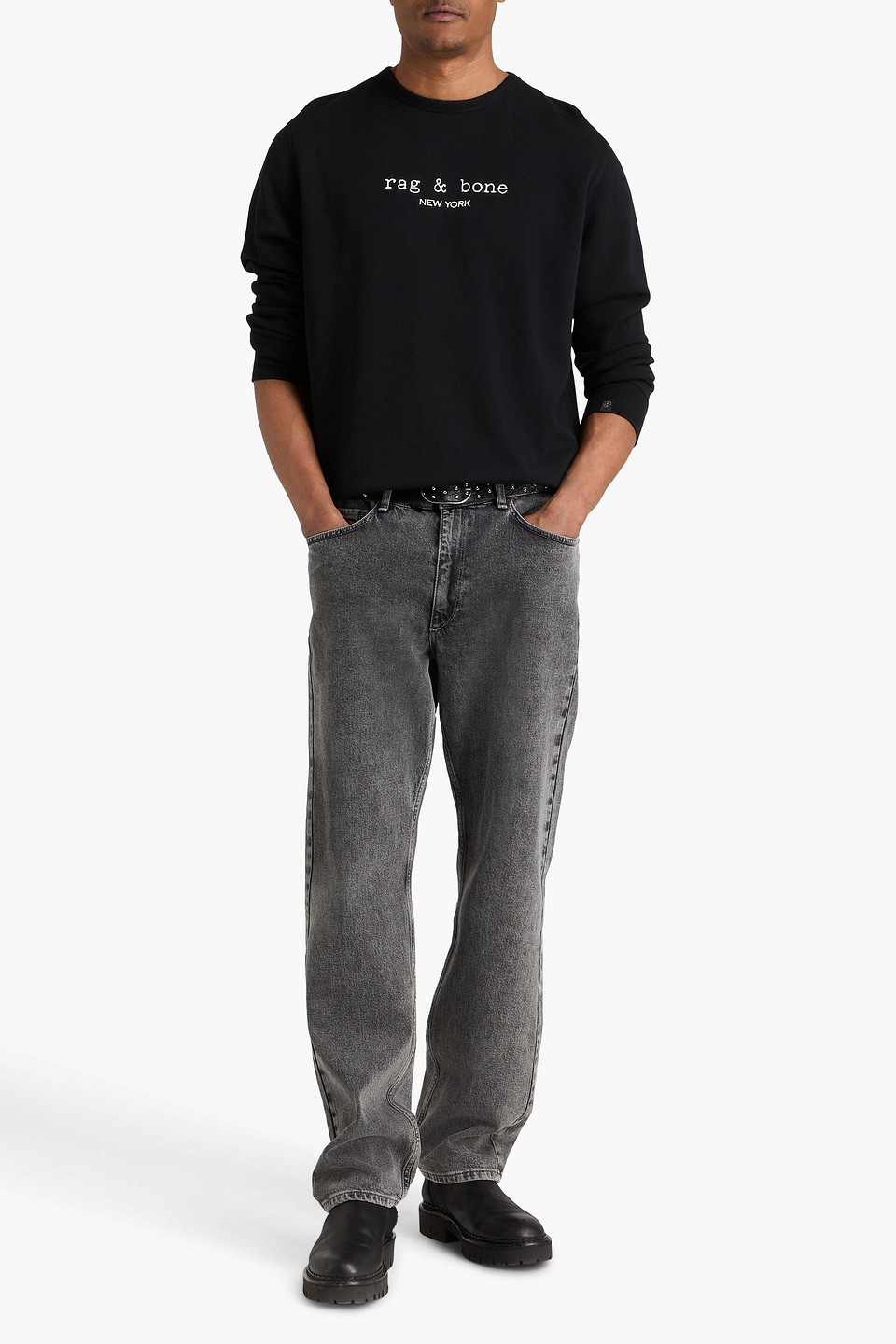  Rag & Bone - Sweatshirt „massey“ Aus Baumwollfrottee Mit Print - Schwarz - M 
