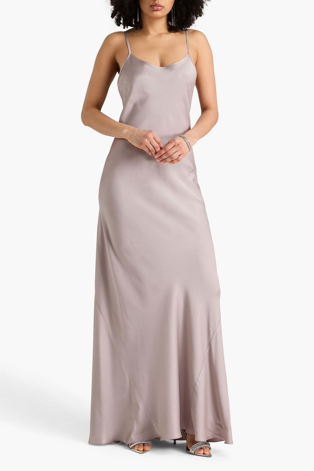 victoria beckham silver slip dress VICTORIA BECKHAM Satin-crepe maxi slip dress