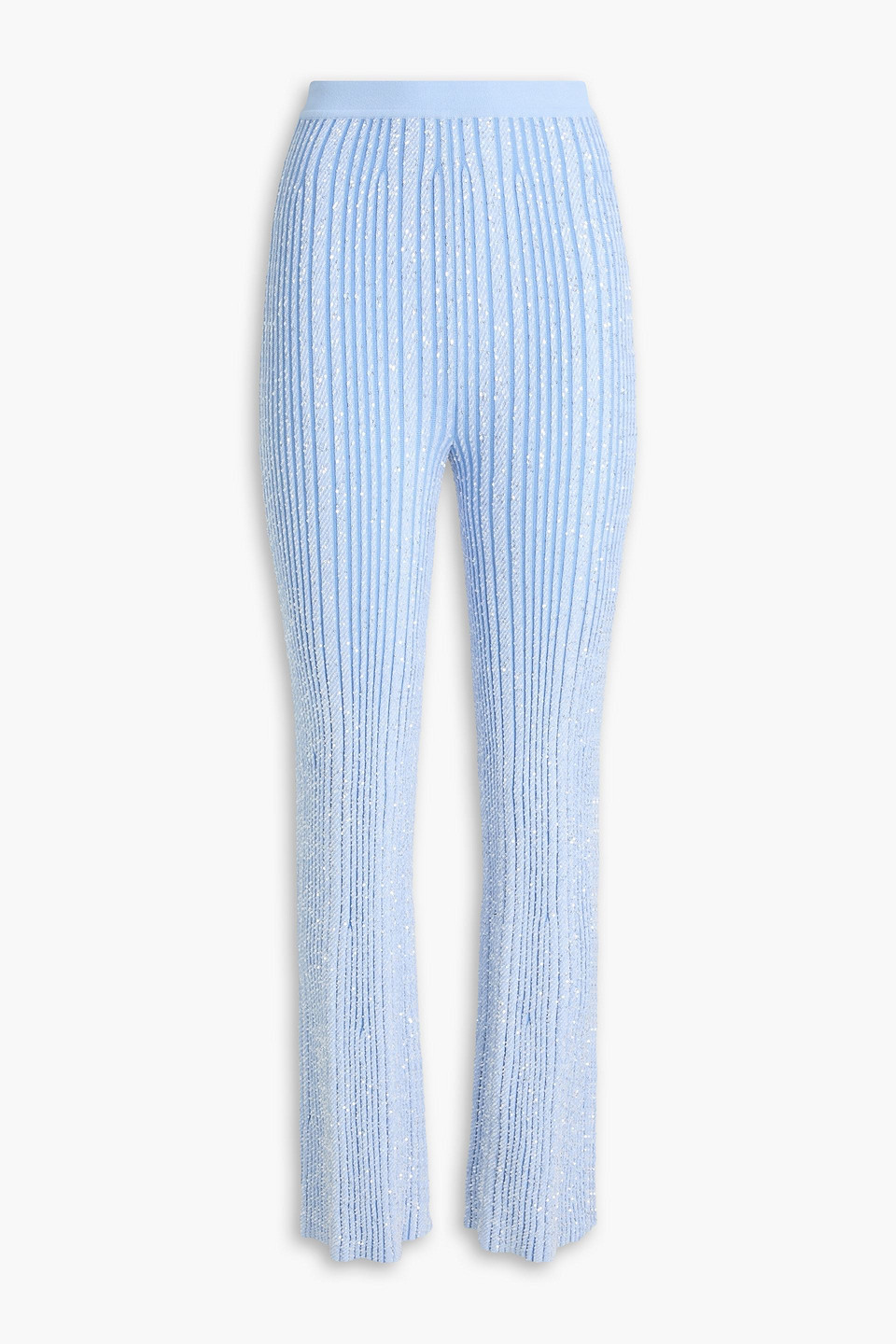 Missoni Sequin-embellished Ribbed-knit Bootcut Pants In Blue