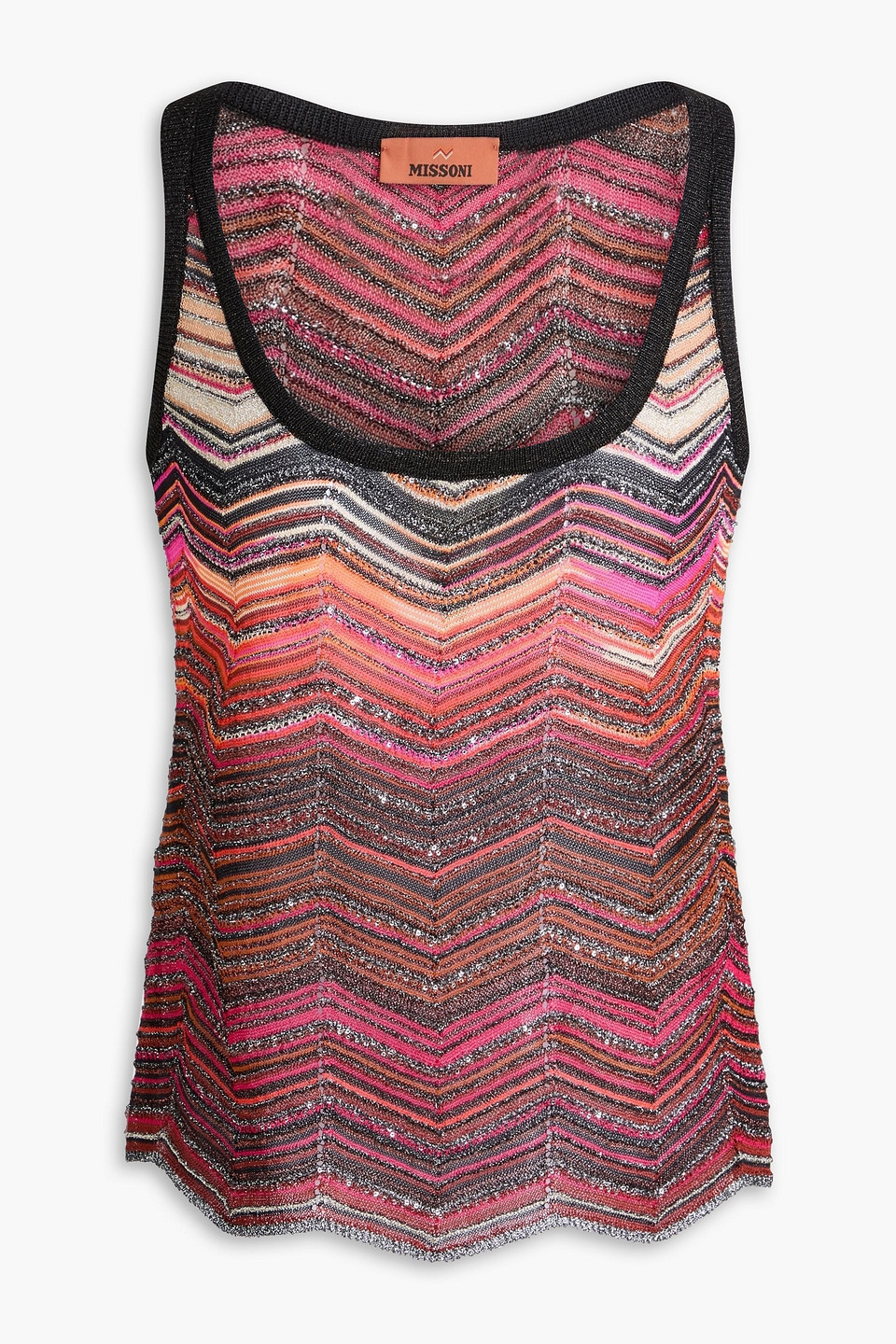 Missoni Mare Sequined Striped Metallic Crochet-knit Tank In Burgundy
