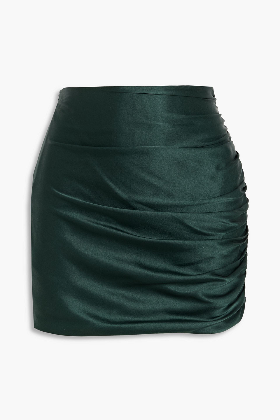 The Sei Ruched Silk-satin Mini Skirt In Green