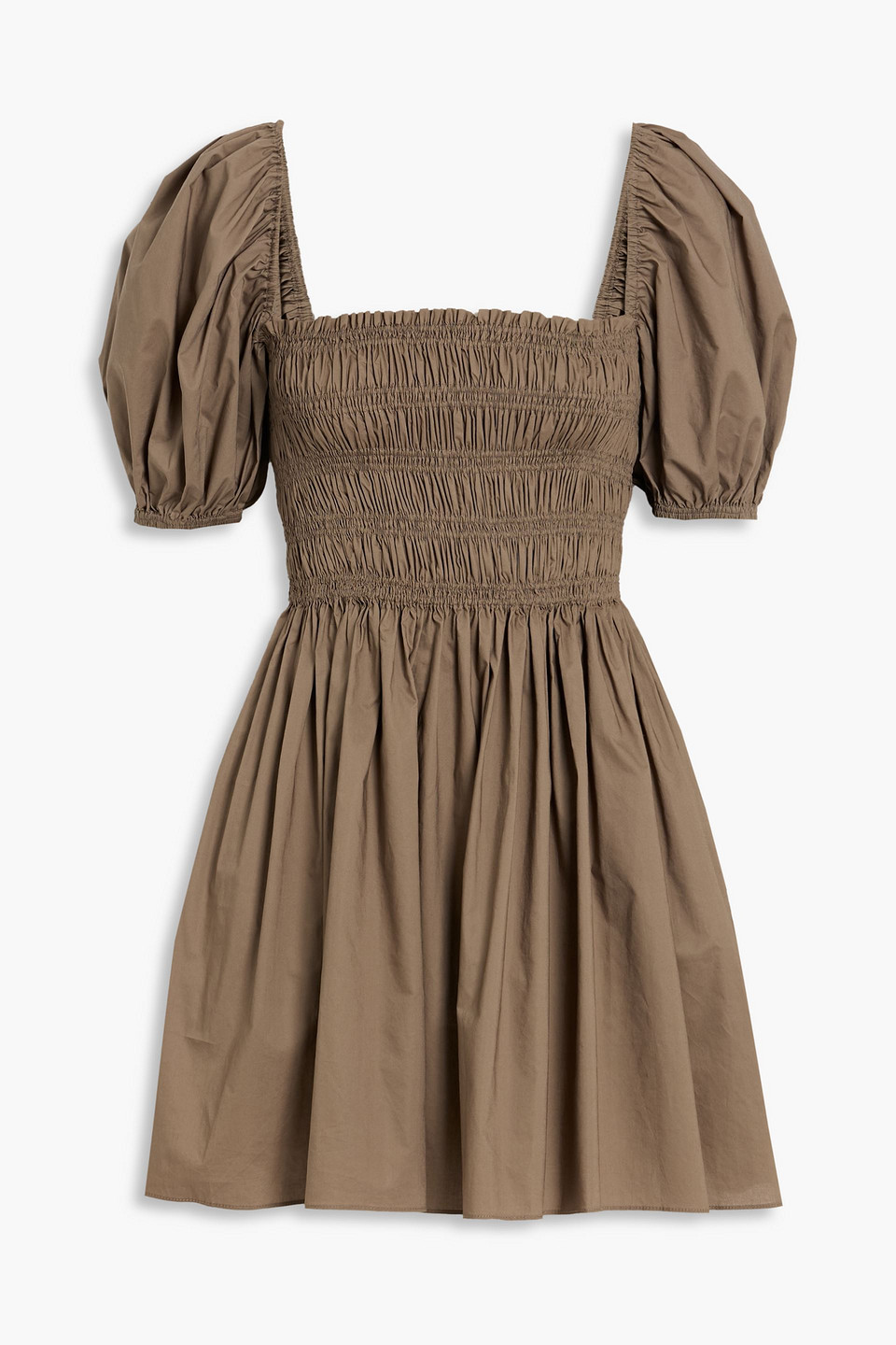 Matteau Shirred Cotton-poplin Mini Dress In Brown