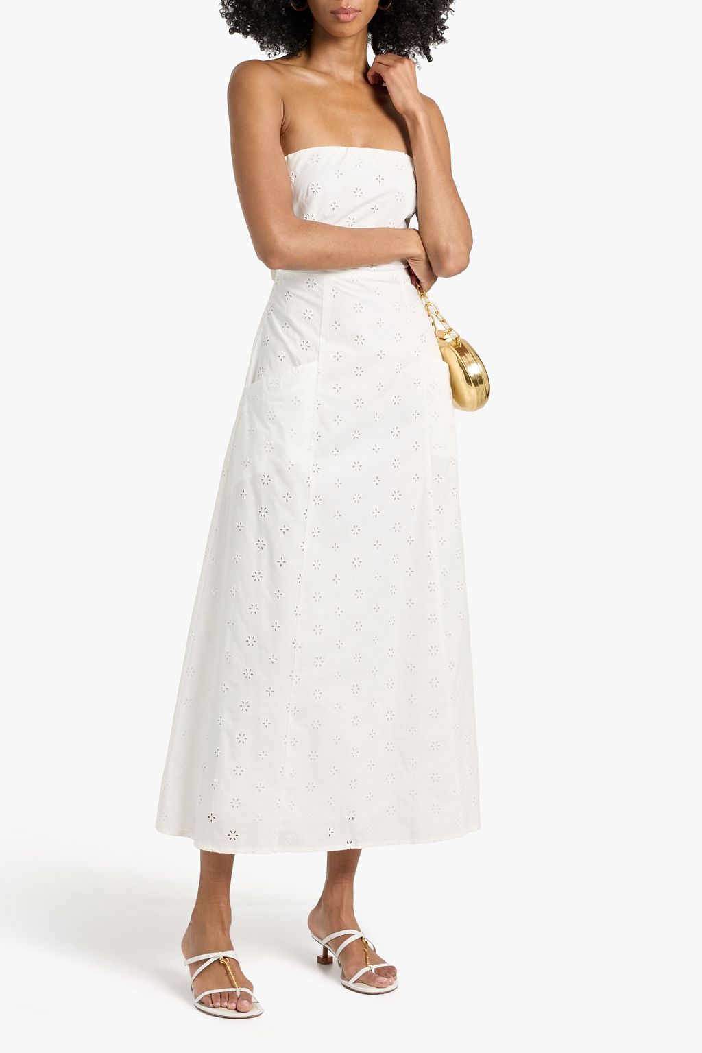 matteau broderie cotton midi dress MATTEAU Broderie Strapless Dress - Floral Broderie (White)