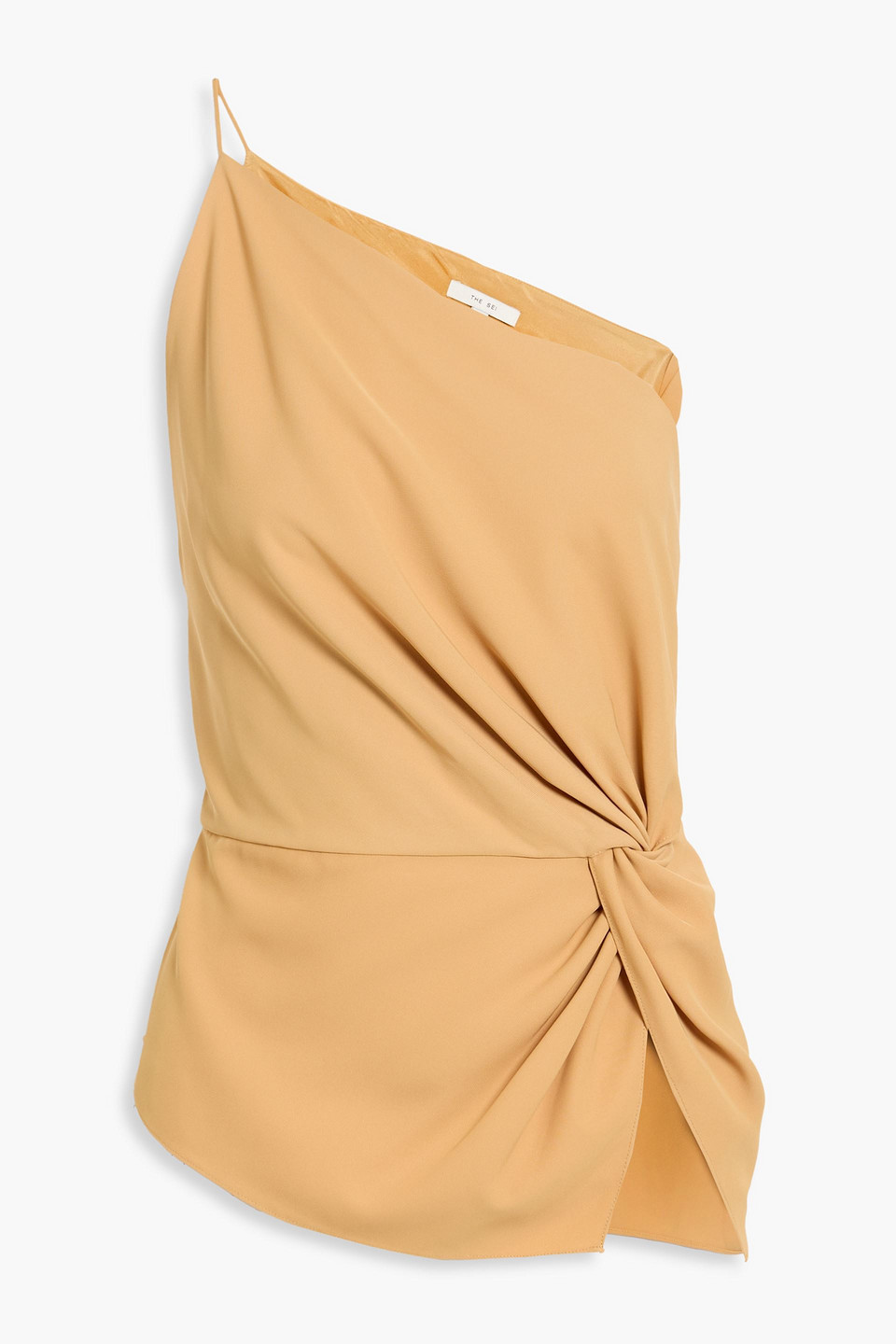 The Sei One-shoulder Twisted Crepe Top In Brown