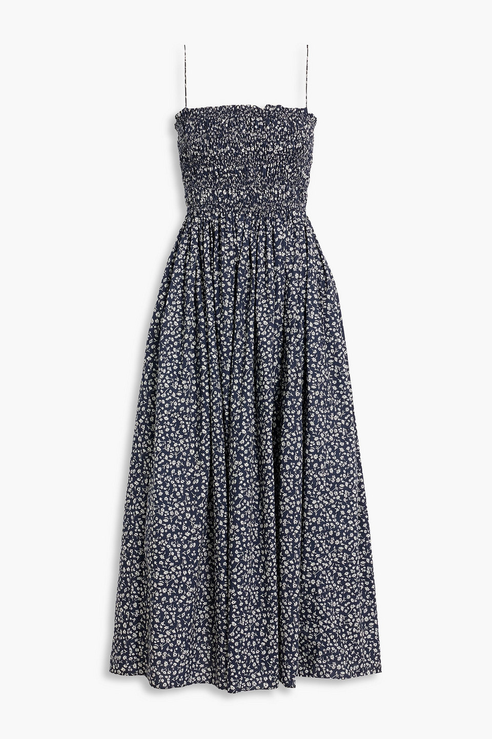 Matteau Shirred Floral-print Cotton-poplin Maxi Dress In Blue