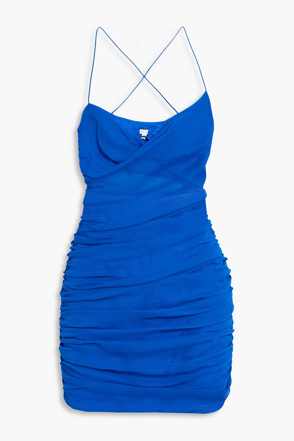 The Sei Ruched Silk-chiffon Mini Dress In Blue