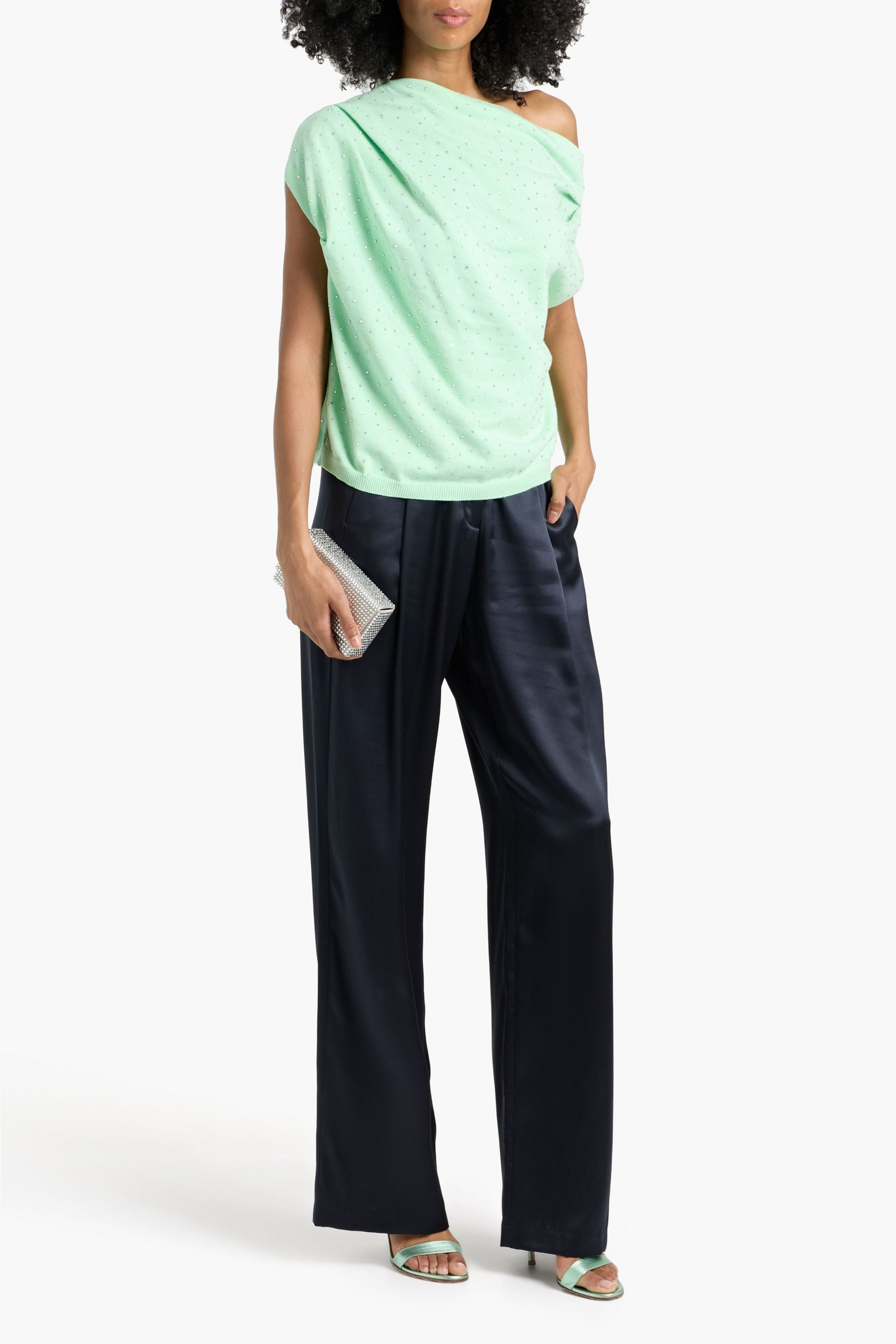 The Sei One-shoulder draped crystal-embellished cotton top