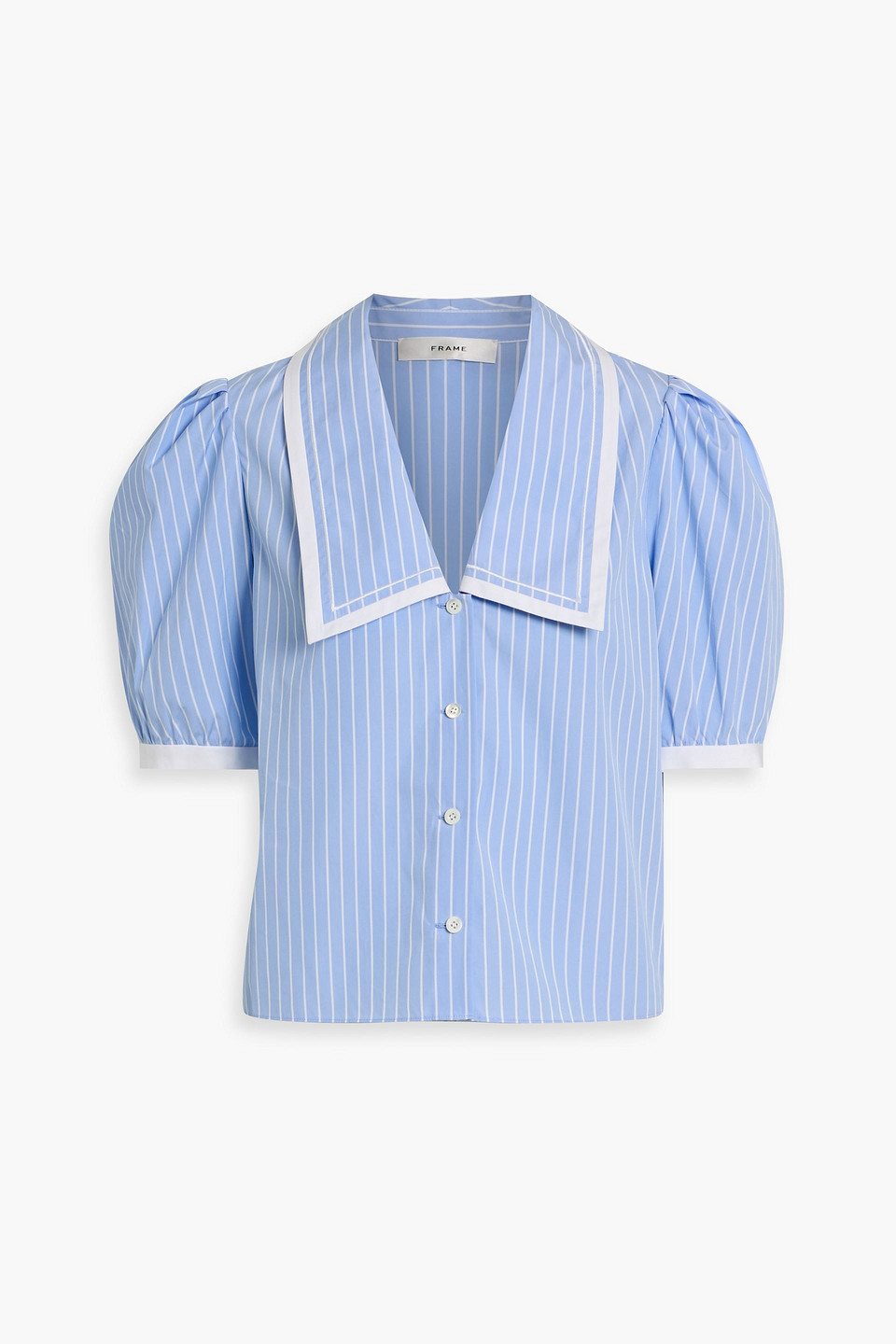frame - the stripe sailor cotton-poplin blouse - blue - xs